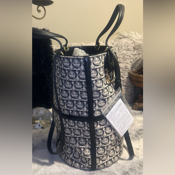 Salvatore Ferragamo Handbags - Salvatore Ferragamo Gancini Jacquard Mono Logo Canvas Bucket